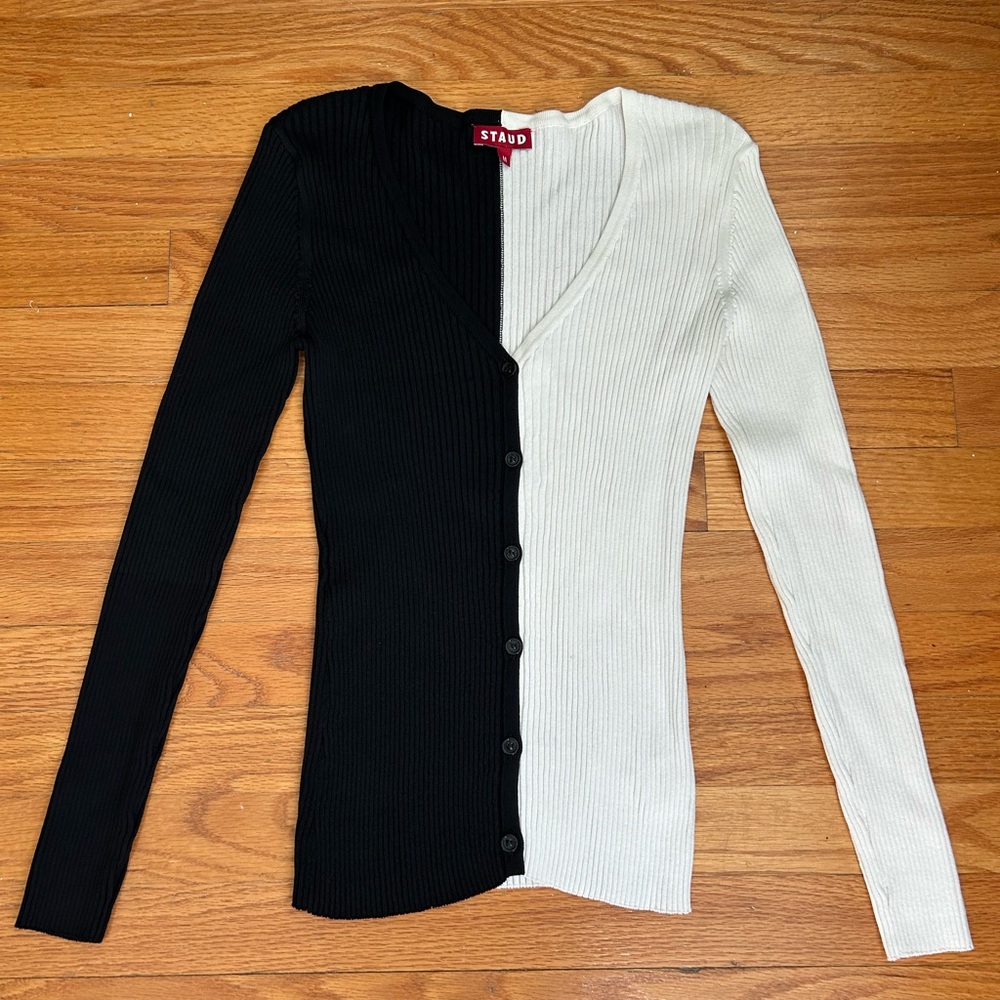 STAUD Cargo Colorblock Cardigan in Black & White